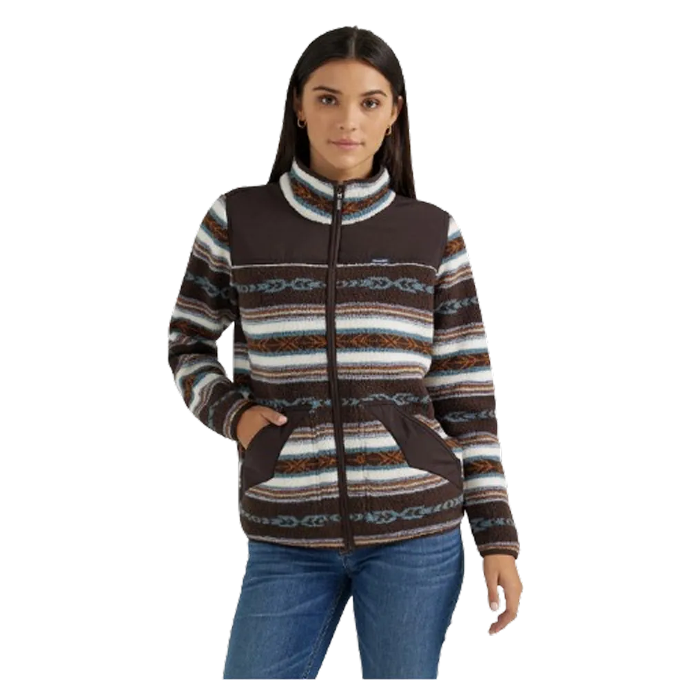 112356674 Wrangler Women's Southwestern Contrast Full Zip Sherpa Jacket - Serape Brown