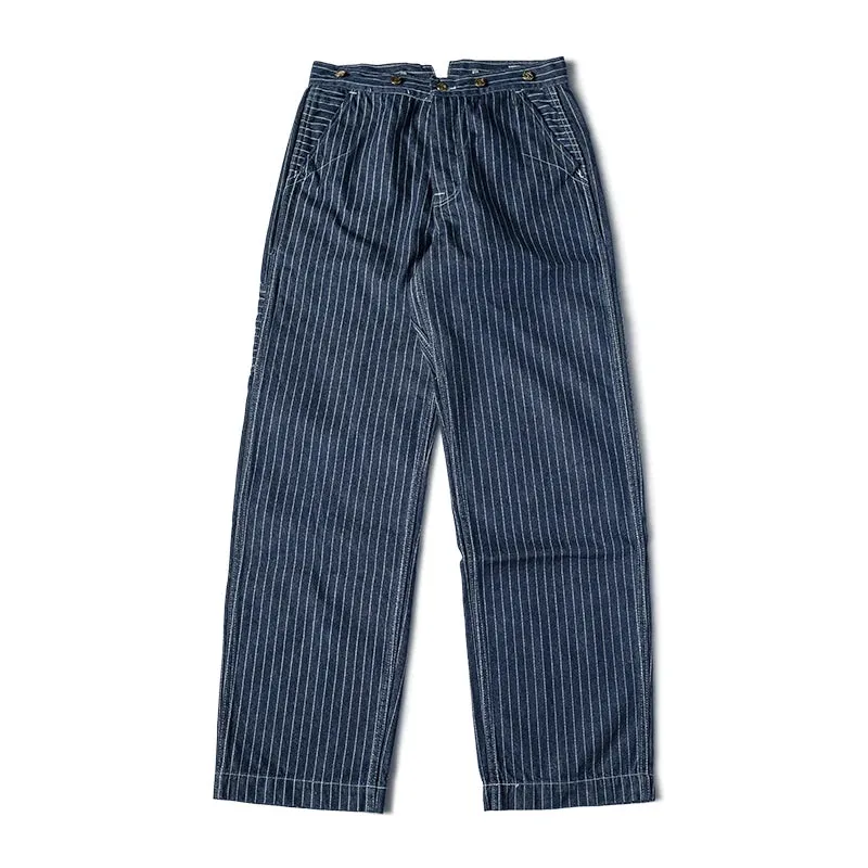 1920s Waist Overall Wabash Stripe Jeans - Retro Men's Work Pants