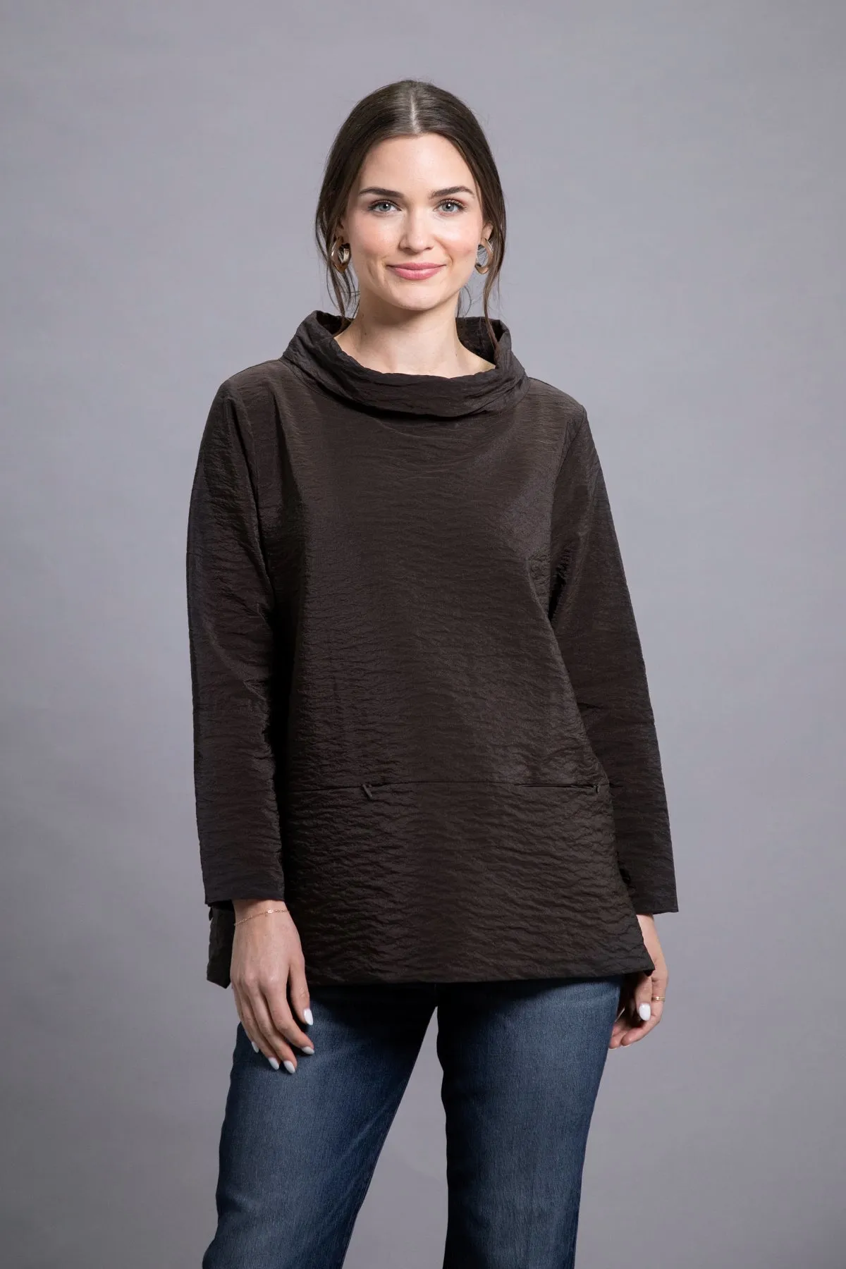 26" Crispy Wired Cowl Tunic with Zip Pockets