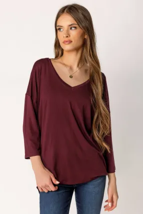 3/4-Sleeve V-Neck Tunic with Dolman Sleeves