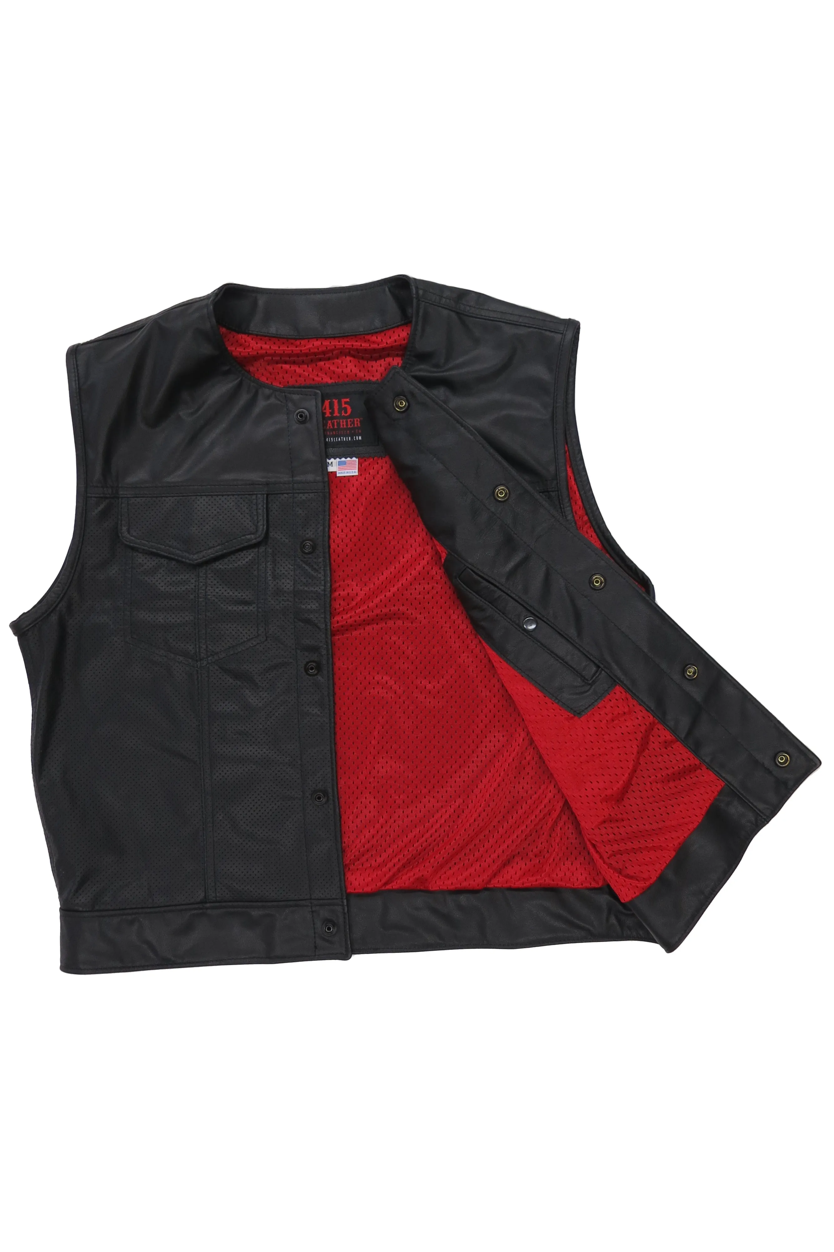 415 Leather Perforated Cowhide Club Style Vest with Snaps