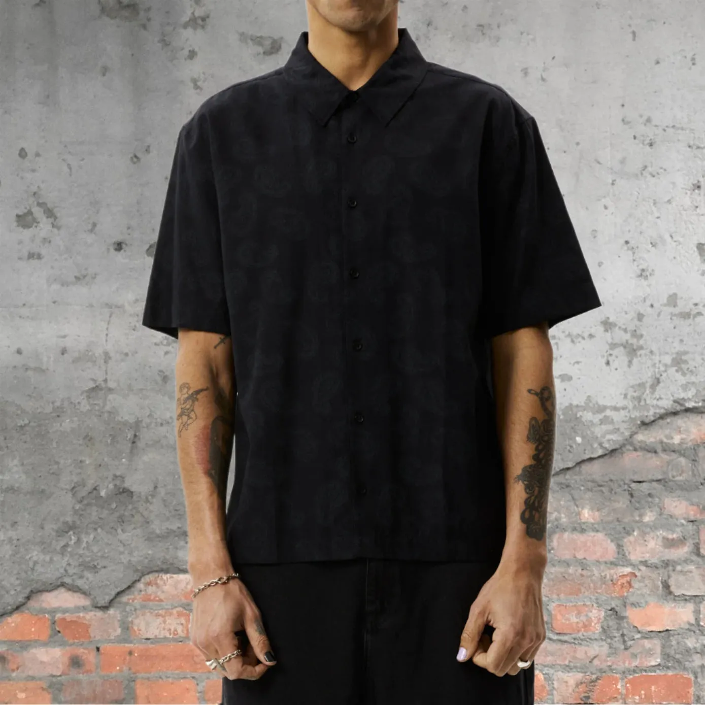 AFENDS Mens Tradition - Paisley Short Sleeve Shirt - Black