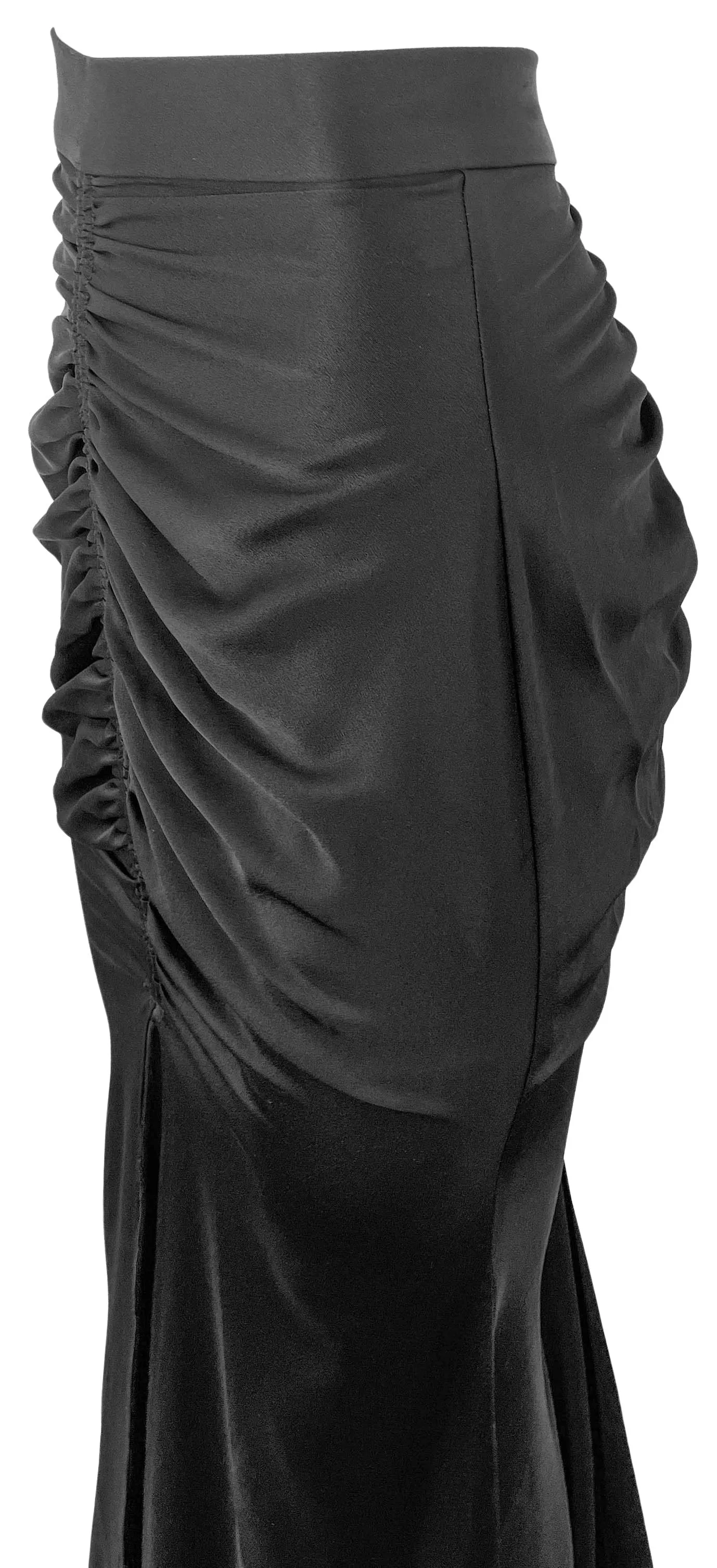 Alex Perry Sutton Satin Ruched Maxi Skirt in Black