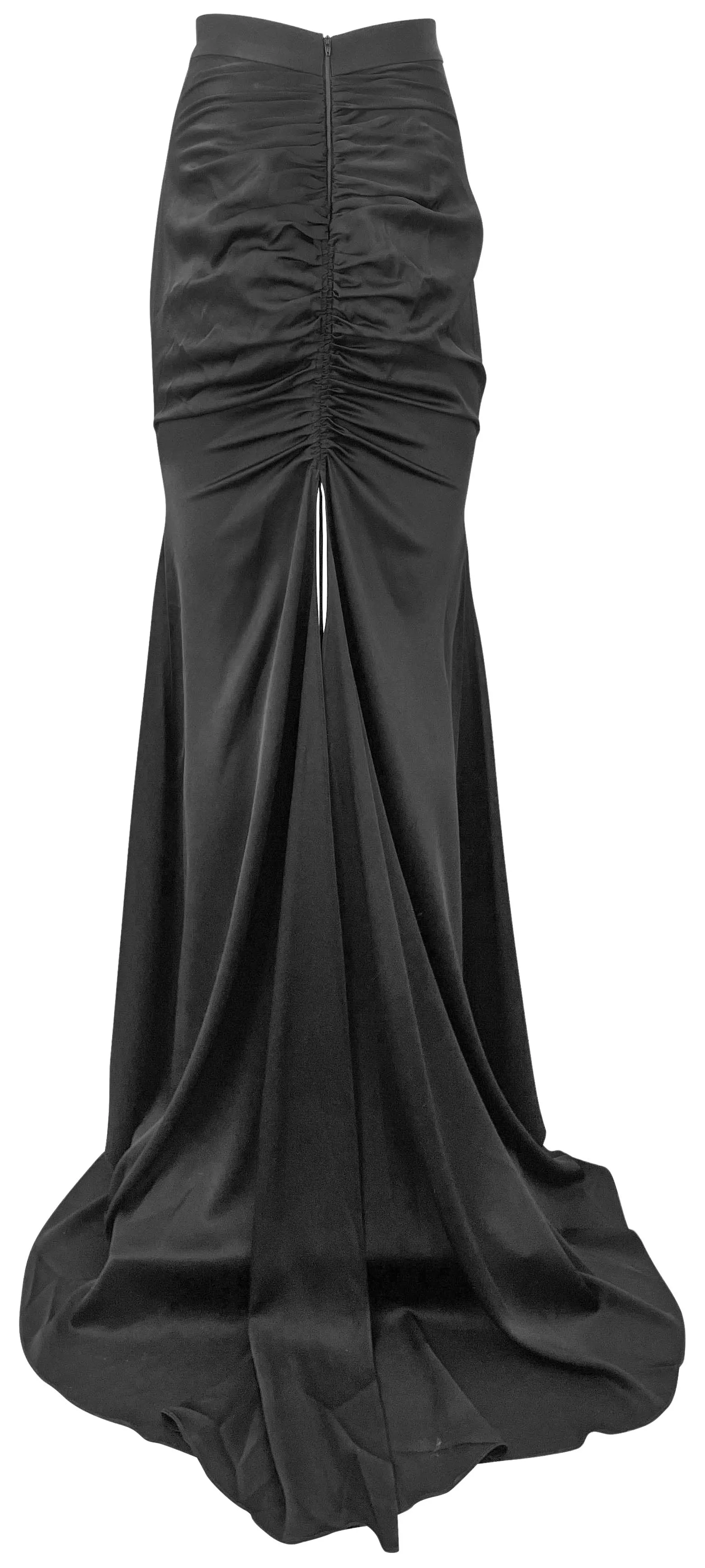 Alex Perry Sutton Satin Ruched Maxi Skirt in Black