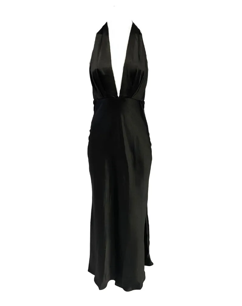 Alicia Satin Maxi Dress - Black