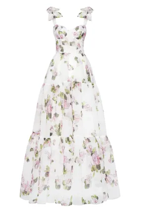 Apple Blossom Tender floral maxi tie-strap dress