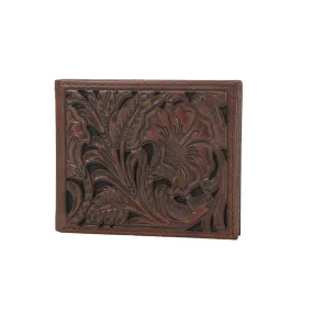 Ariat Mens Embossed Floral Design Brown Bifold Wallet