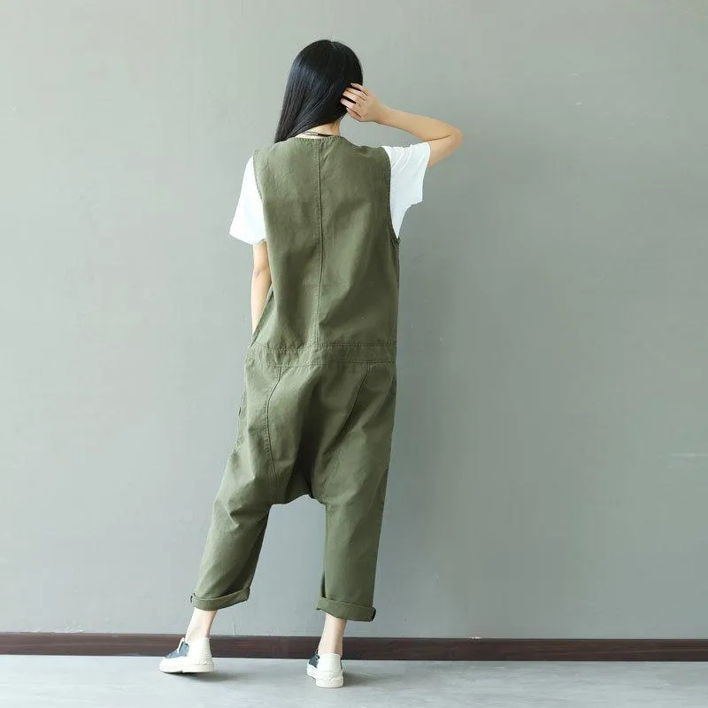 Army Green Loose Overall For Women