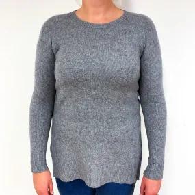 Ash Grey Side Split Cashmere Crew Neck Jumper Large