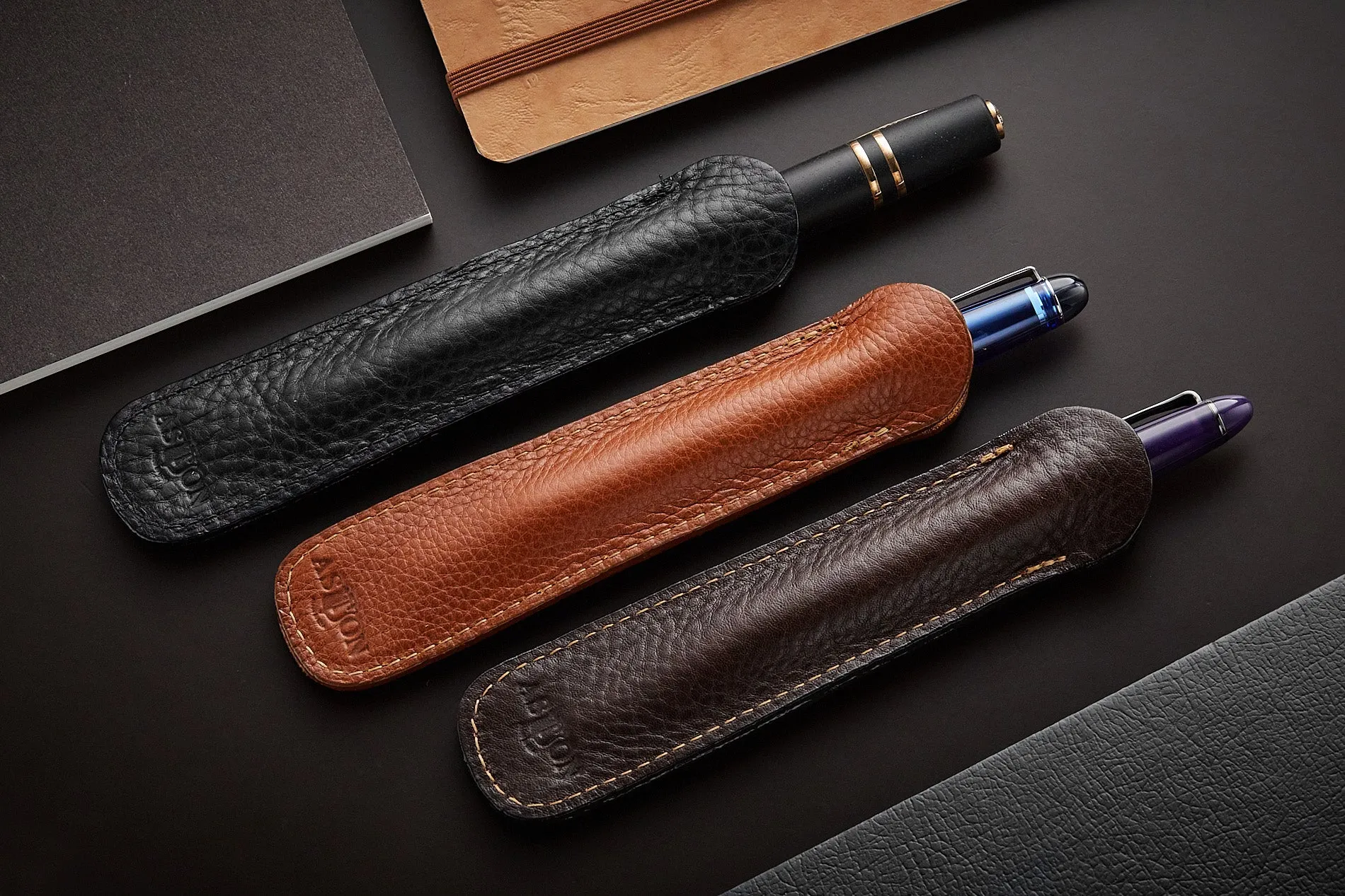 Aston Leather Single Slip Pen Pouch - Dark Brown