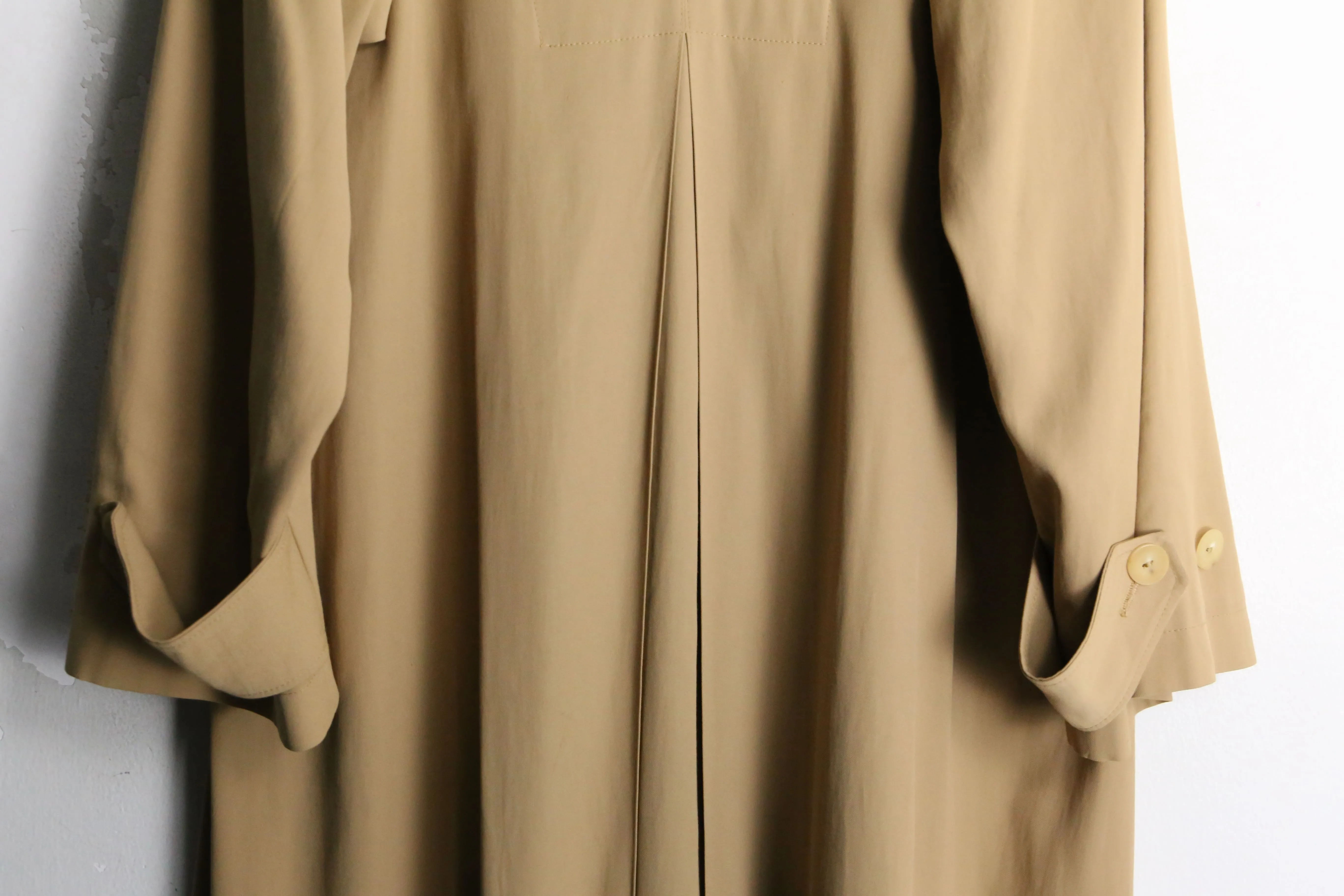 beige drape silhouette long trench coat