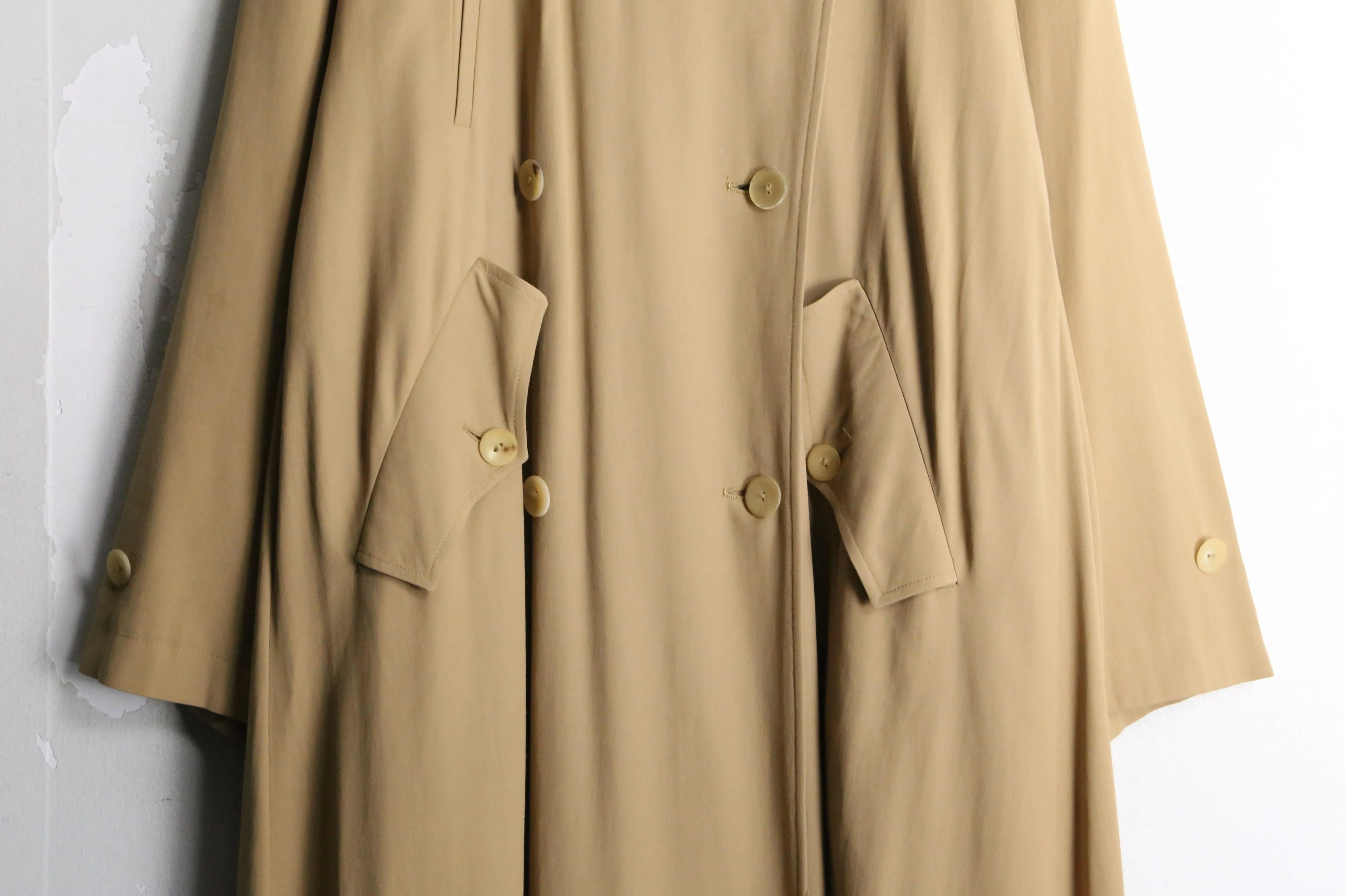 beige drape silhouette long trench coat