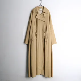 beige drape silhouette long trench coat