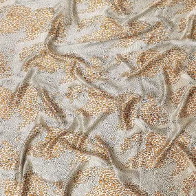 Beige premium 100% Pure silk satin fabric with black and squash orange print in animal skin design-D9293