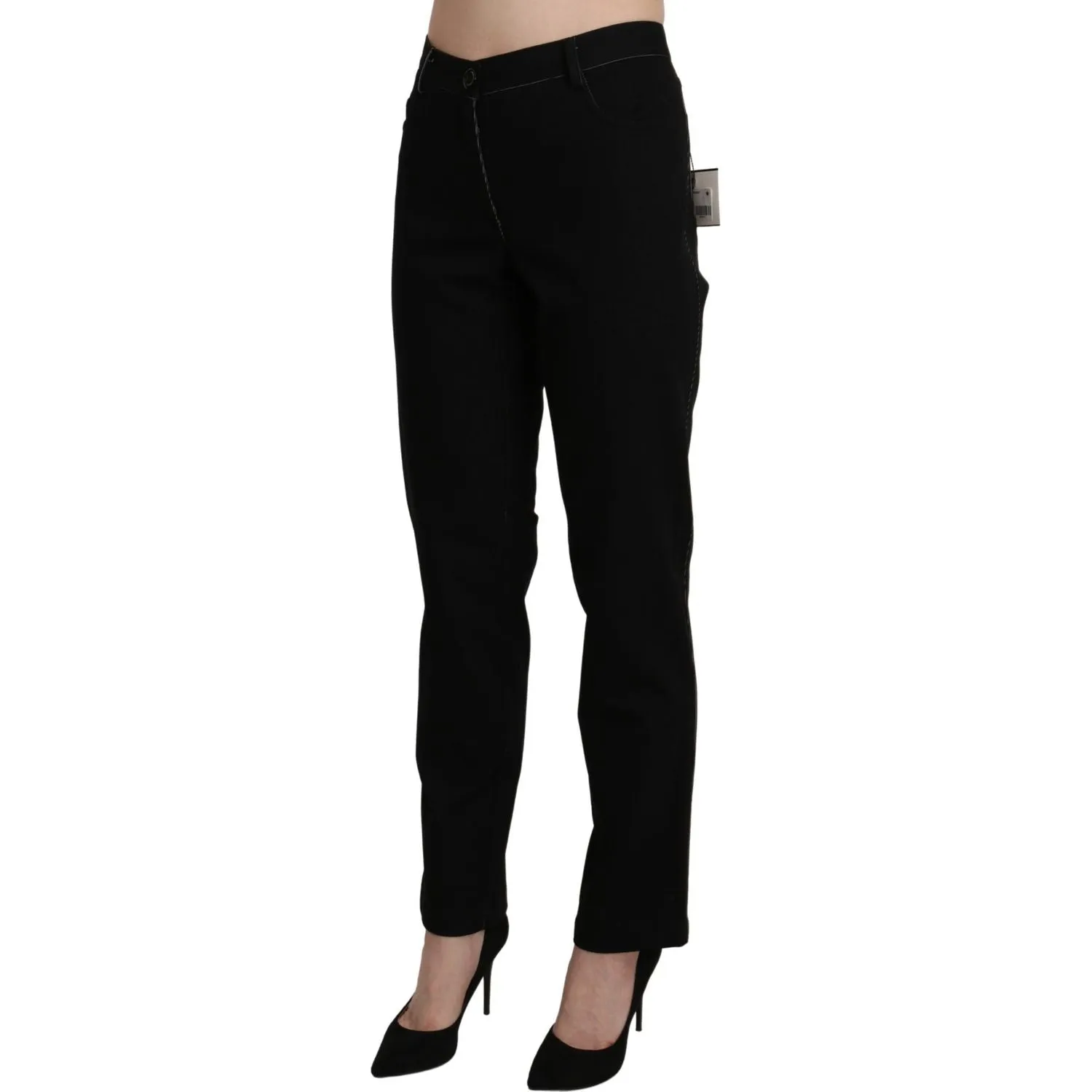 BENCIVENGA Elegant High Waist Straight Black Trousers