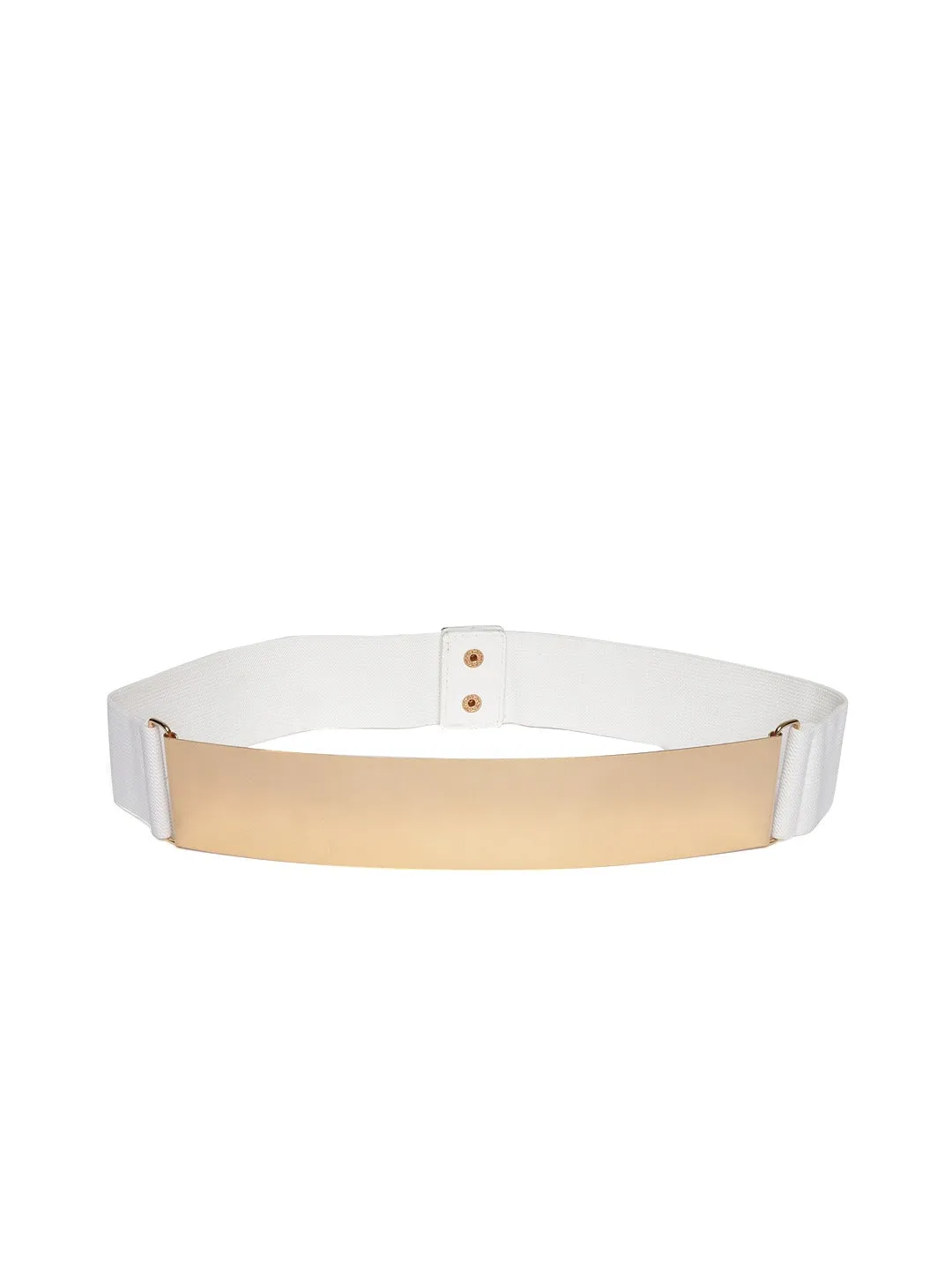 Berrylush Women White Elastic Strap Golden Buckle Belt