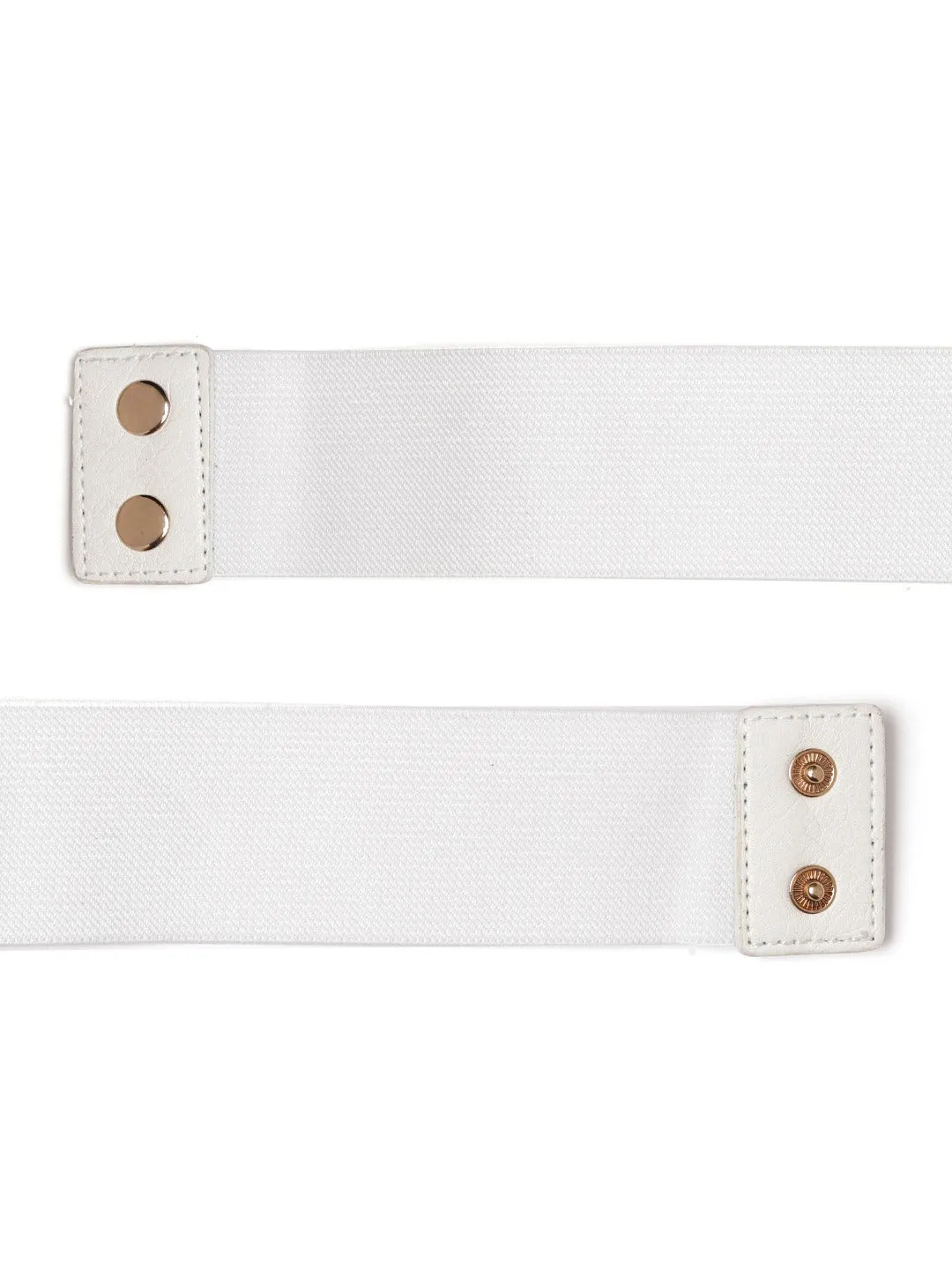 Berrylush Women White Elastic Strap Golden Buckle Belt