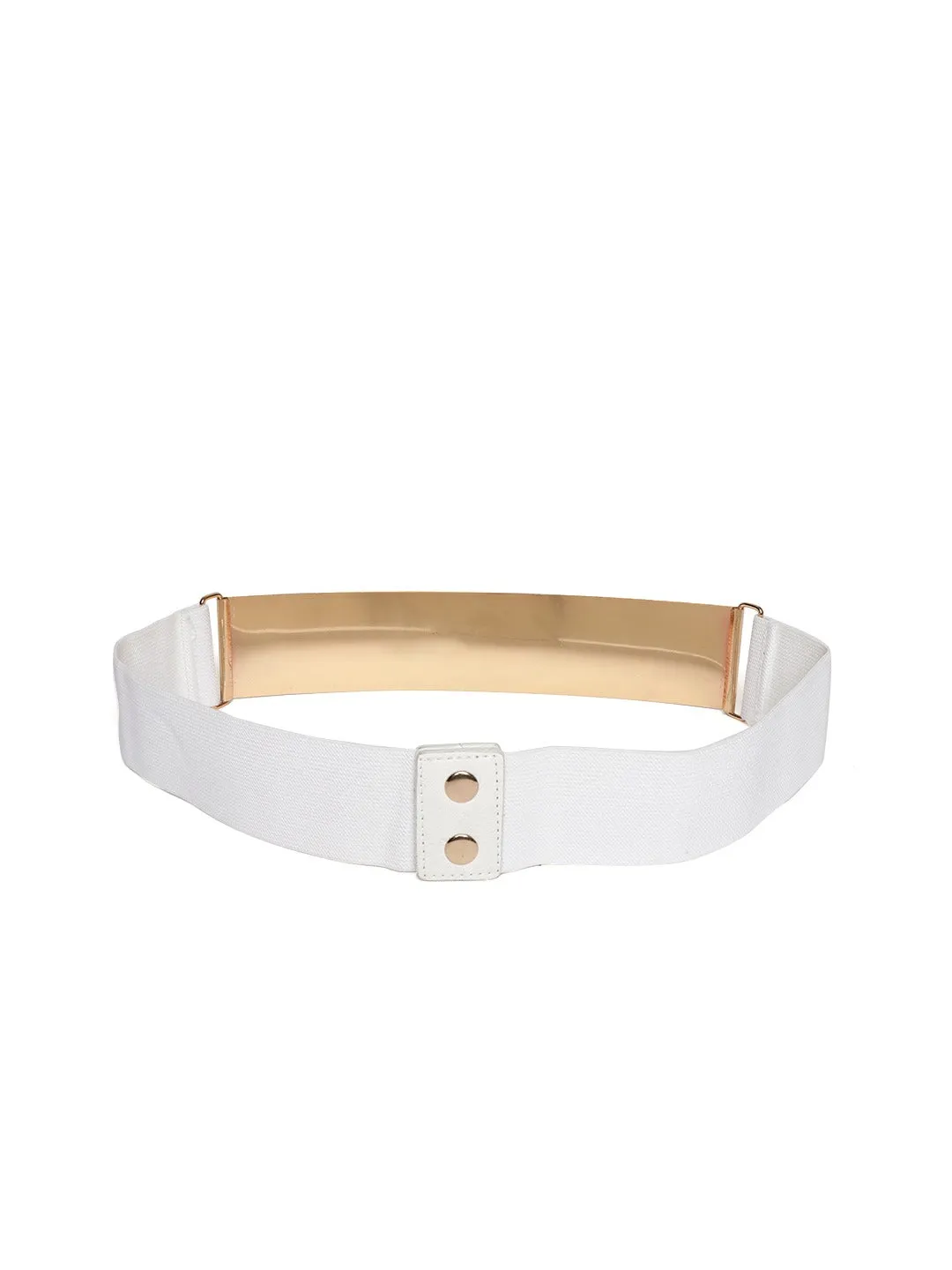 Berrylush Women White Elastic Strap Golden Buckle Belt