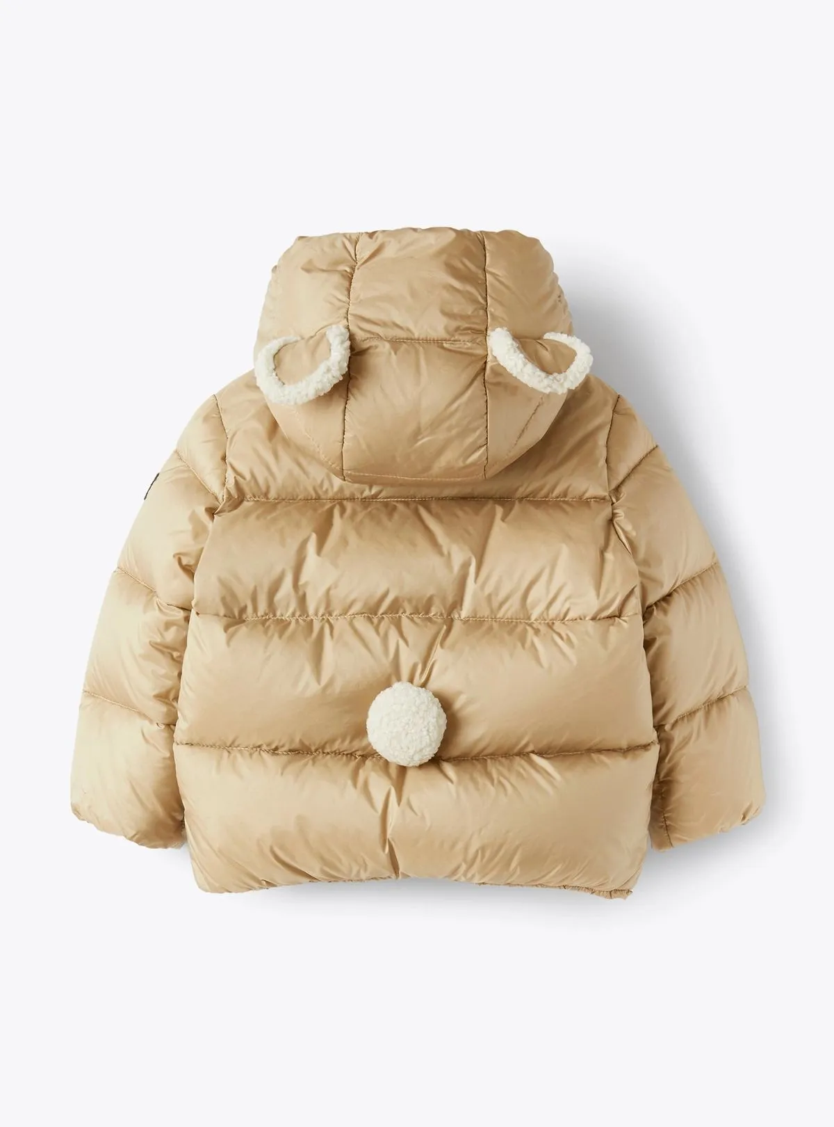 Biscuit Sherpa Trim Puffer with Pom Pom Tail