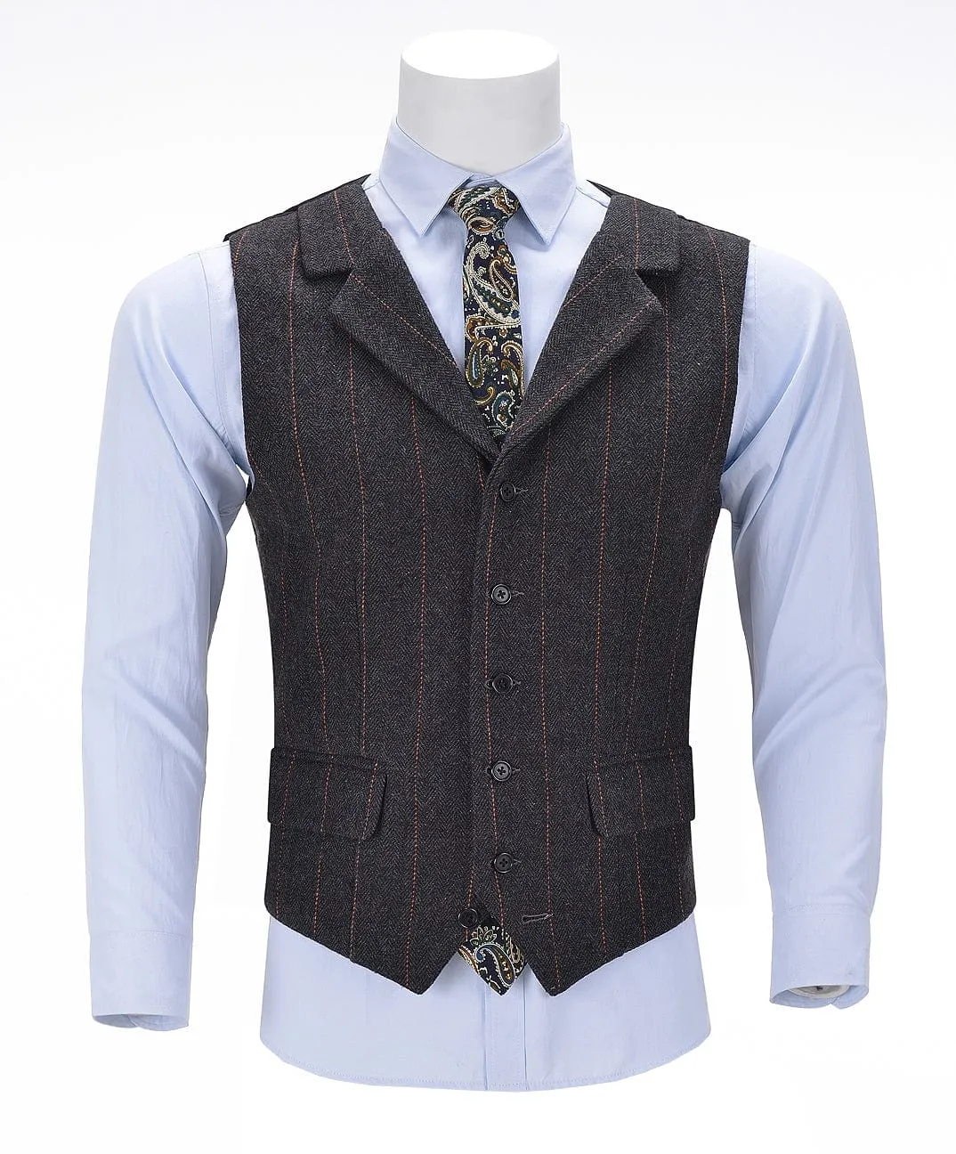 Black Casual Men's Suit Vest Plaid Notch Lapel Waistcoat