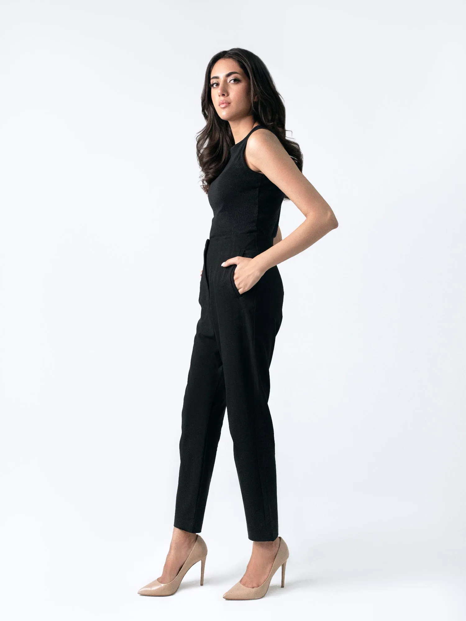 Black High Waist Fitted Pants