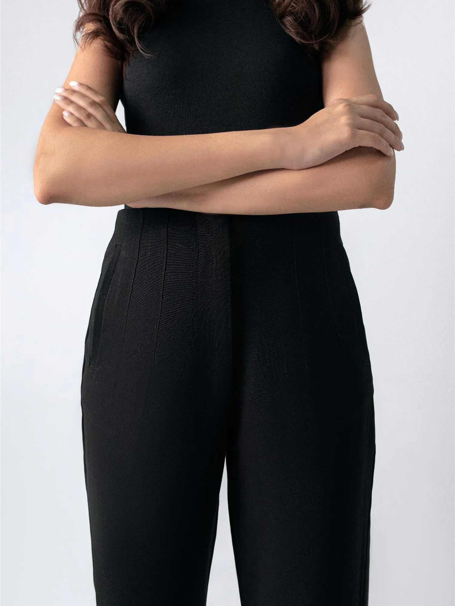 Black High Waist Fitted Pants