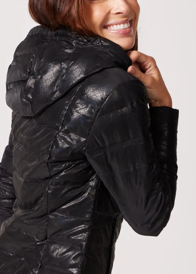 Black Leather Look Duck Down Puffer Jacket