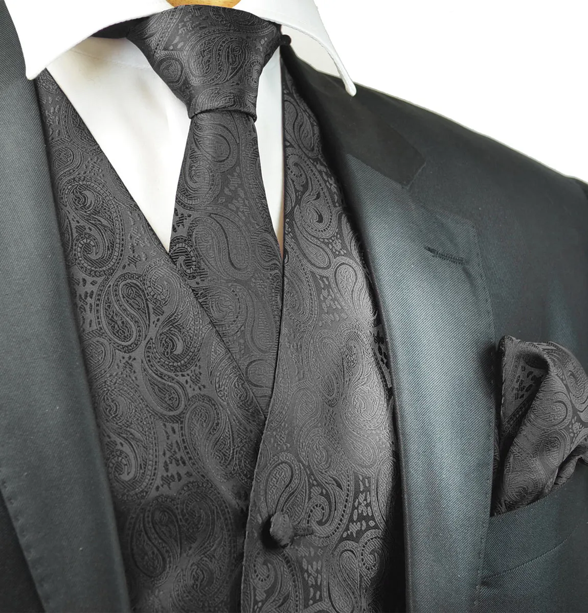 Black Paisley Men's Formal Suit Vest Set