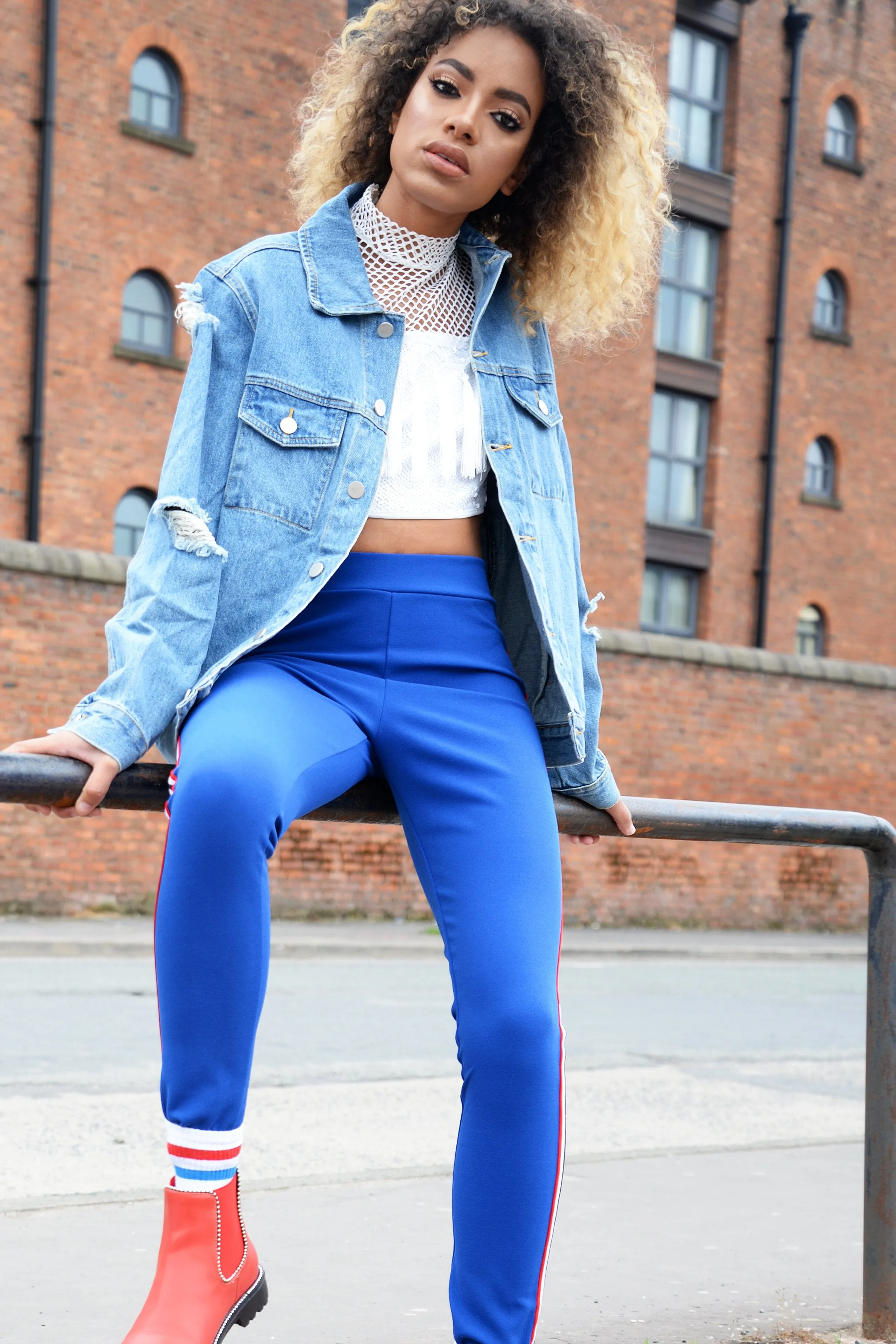 Blue Distressed Denim Jacket - Friya