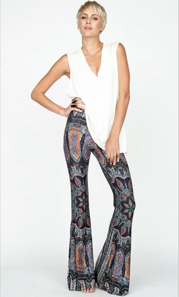 Bohemian Style Wide Leg Elastic Stretch Flare Pants