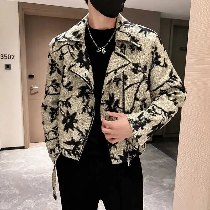 Bonsir High-End Short Style Jacquard Locomotive Jacket 2024 Autumn New Fashion Zipper Coat Nightclub Club Social Men's Jackets