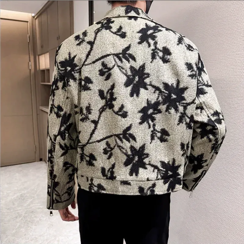 Bonsir High-End Short Style Jacquard Locomotive Jacket 2024 Autumn New Fashion Zipper Coat Nightclub Club Social Men's Jackets