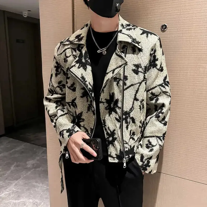 Bonsir High-End Short Style Jacquard Locomotive Jacket 2024 Autumn New Fashion Zipper Coat Nightclub Club Social Men's Jackets