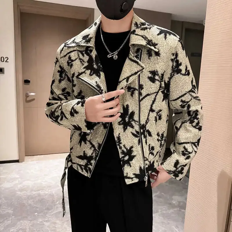 Bonsir High-End Short Style Jacquard Locomotive Jacket 2024 Autumn New Fashion Zipper Coat Nightclub Club Social Men's Jackets