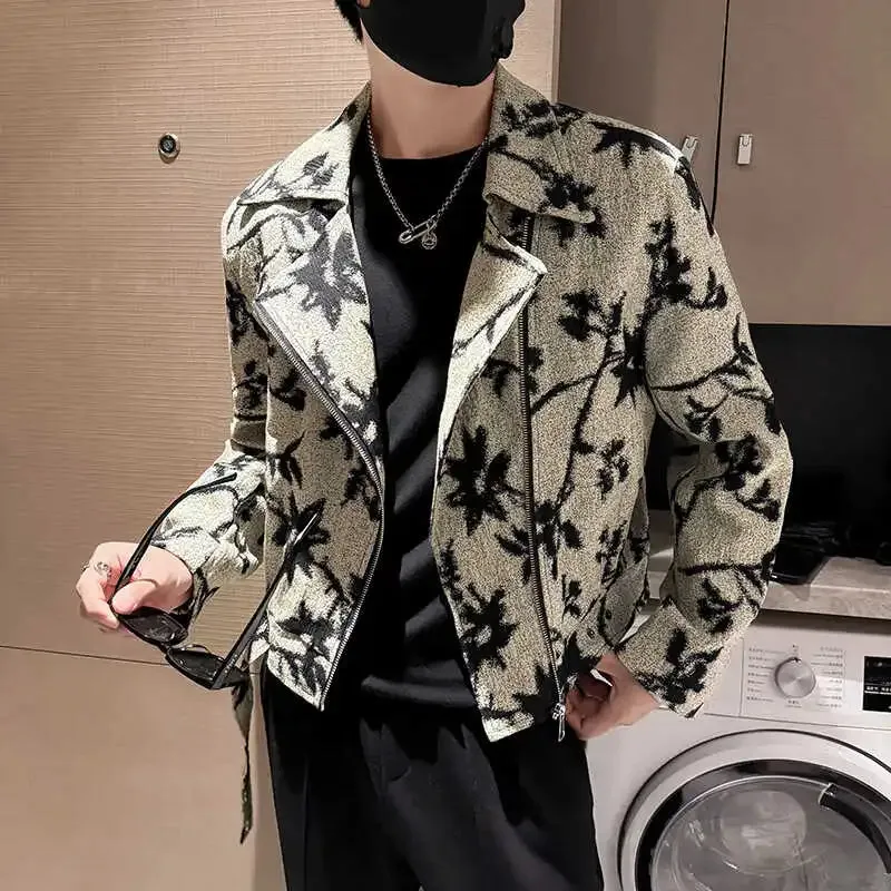 Bonsir High-End Short Style Jacquard Locomotive Jacket 2024 Autumn New Fashion Zipper Coat Nightclub Club Social Men's Jackets