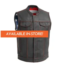 Born Free Men's Leather Motorcycle Leather Vest - Red Stitch