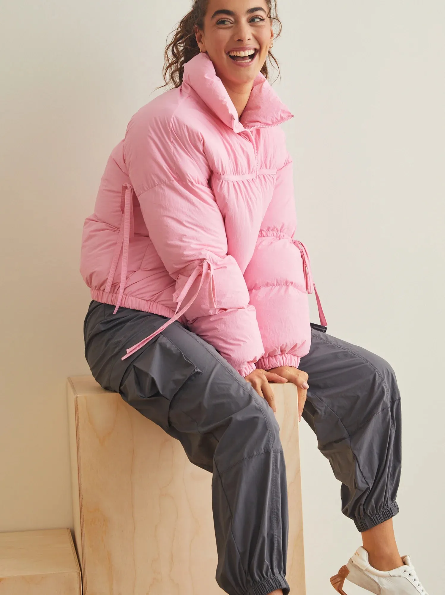 Bow Sleeve Puffer Jacket | Warm Pink