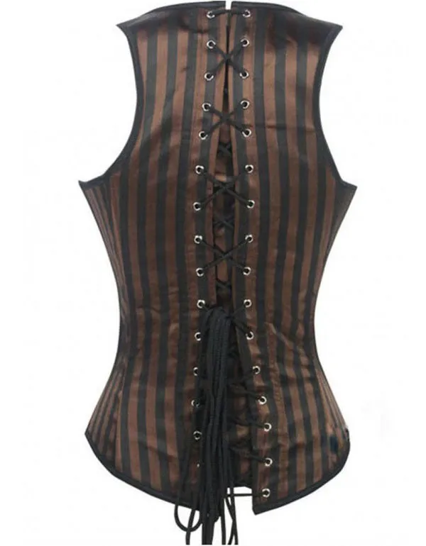 Brown & Black Striped Corset Underbust Vest