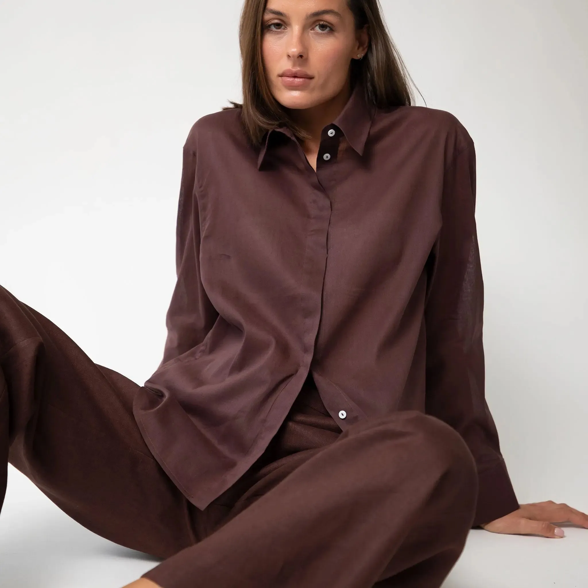 Brown Heavy Linen Wide-Leg Pants Perfect Days