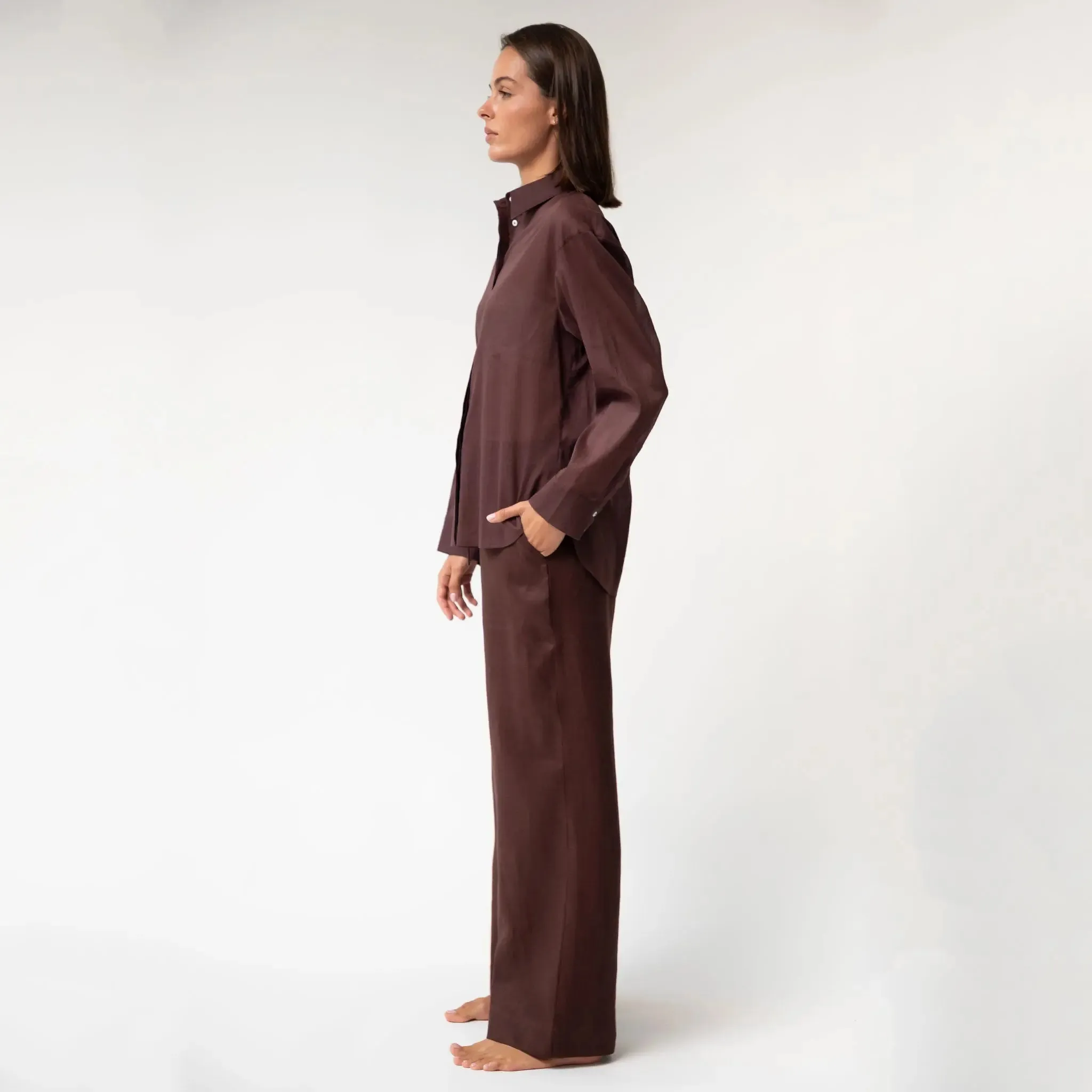 Brown Heavy Linen Wide-Leg Pants Perfect Days