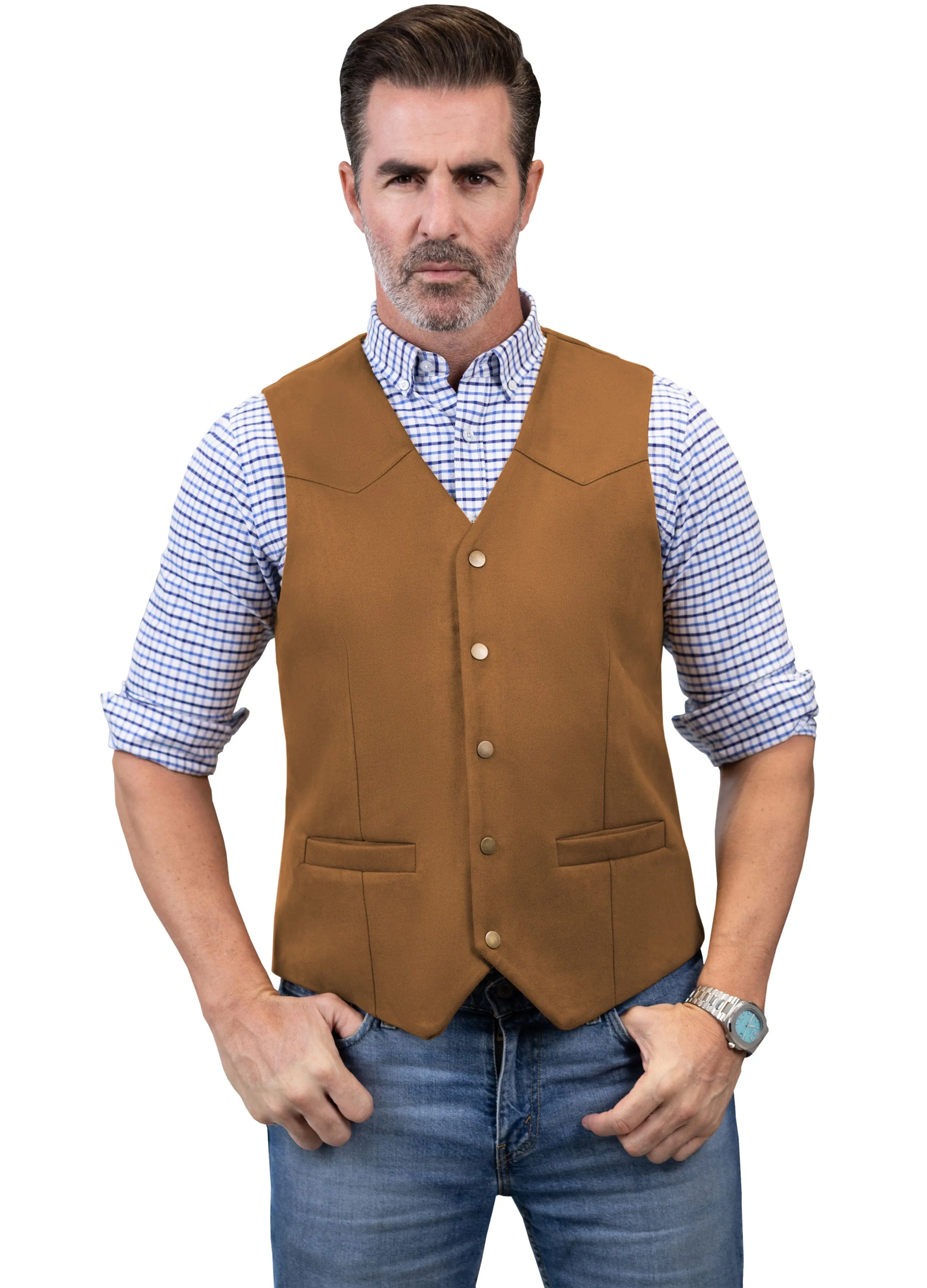 Casual Men's Suede Fashion Cowboy Suit Solid Vest V Neck Waistcoat