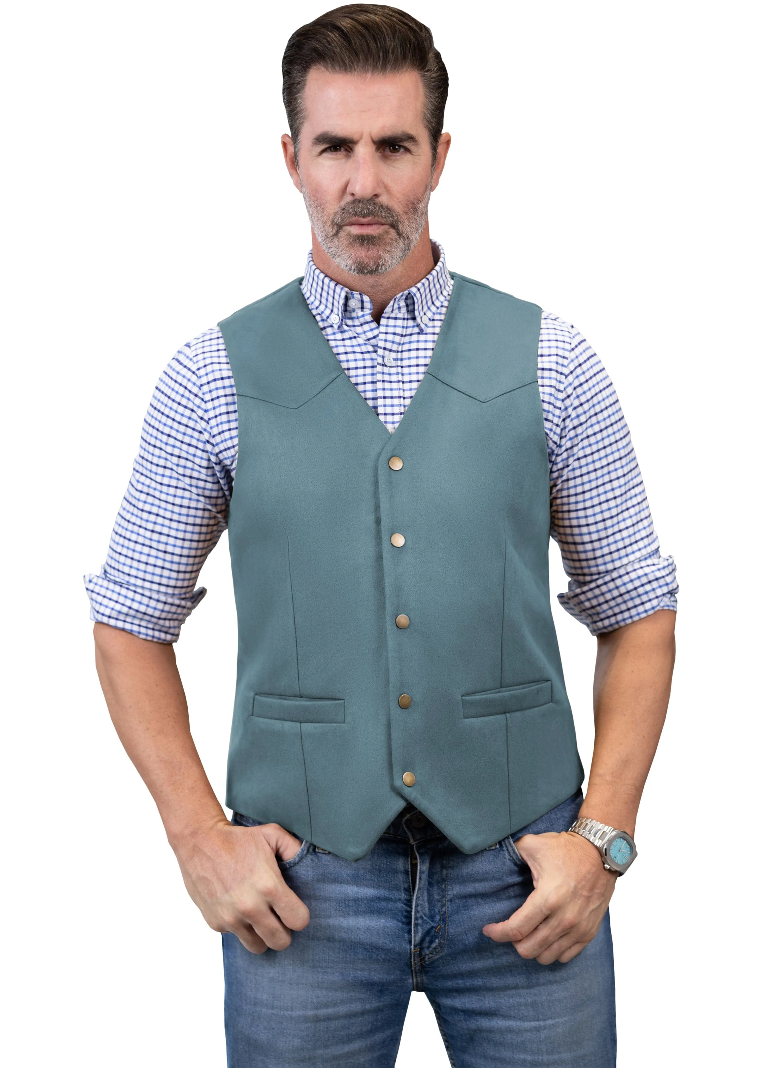 Casual Men's Suede Fashion Cowboy Suit Solid Vest V Neck Waistcoat