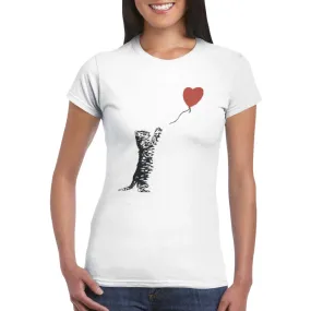 Cat with Balloon, Banksy Inspired Ladies T-Shirt