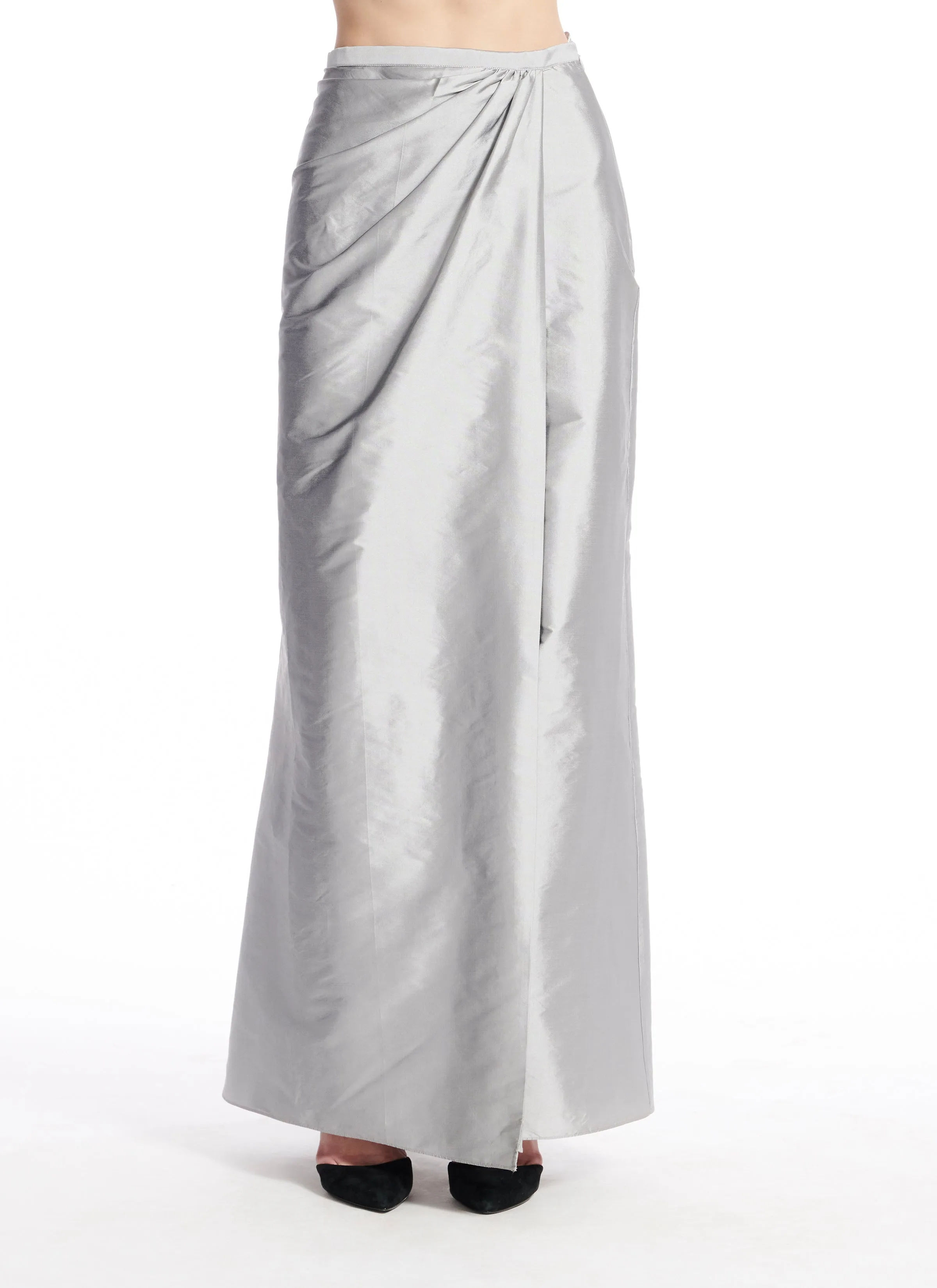 CLASSIC COLORS TAFFETA SLIM WRAP SKIRT BLACK, SILVER, CHAMPAGNE, IVORY