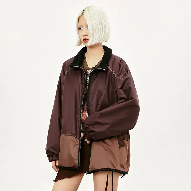 Color Block Loose Zip-Up Jacket