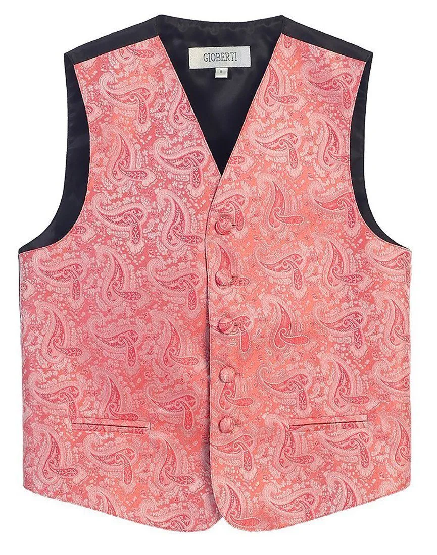 Coral Formal Boys Paisley Tuxedo Vest Set