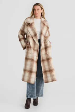 Core Oversized Coat - Latte Check