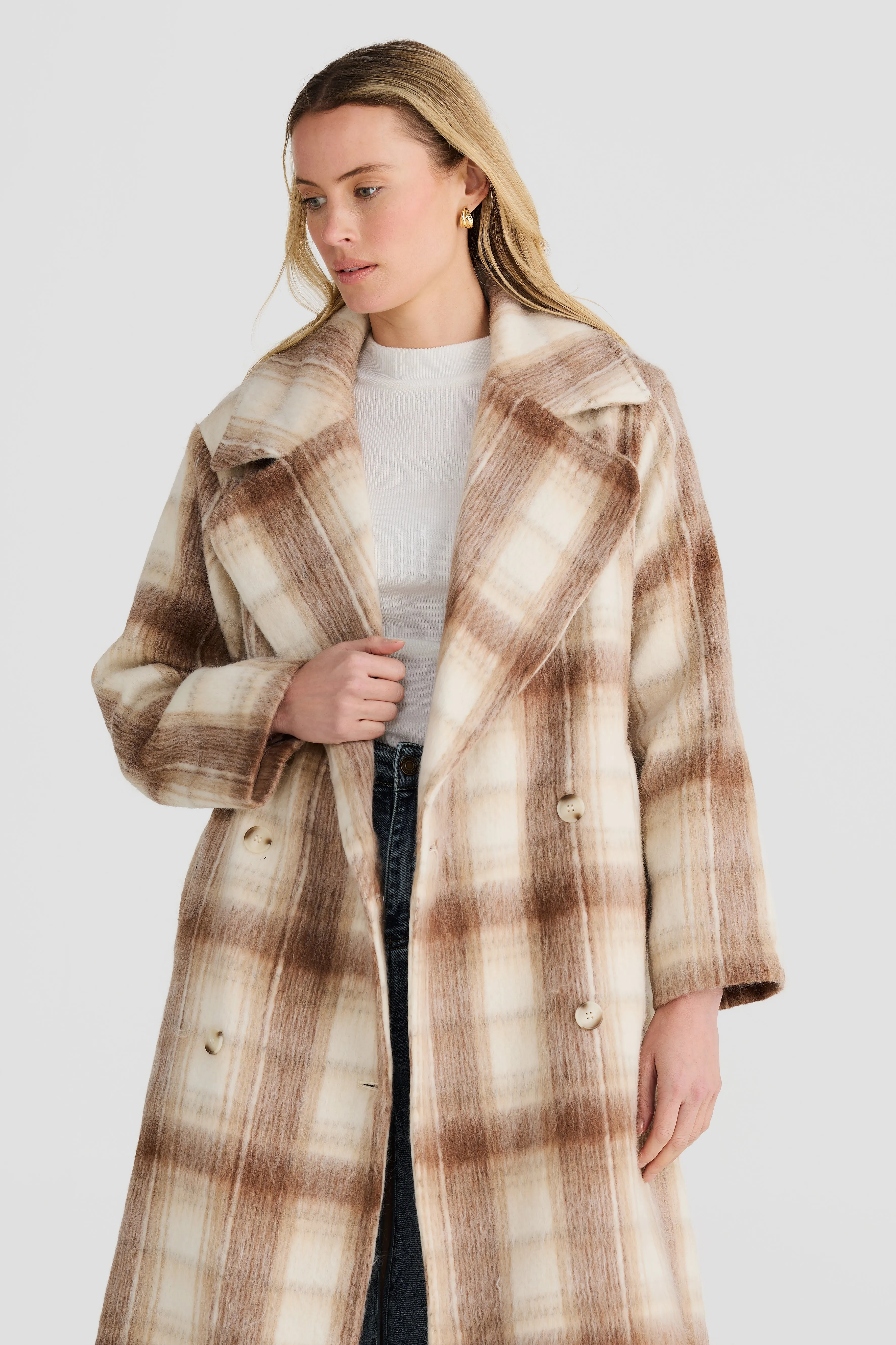 Core Oversized Coat - Latte Check