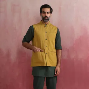 Cotton Reversible Nehru Jacket | Mustard