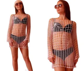 CROCHET TUNIC Dress, Beach Cover Up, Crochet Women Dress, Knitted Tunic, Summer Dress, Openwork, Spider Web Tunic, Sexy Lace Dress, Mini, XS